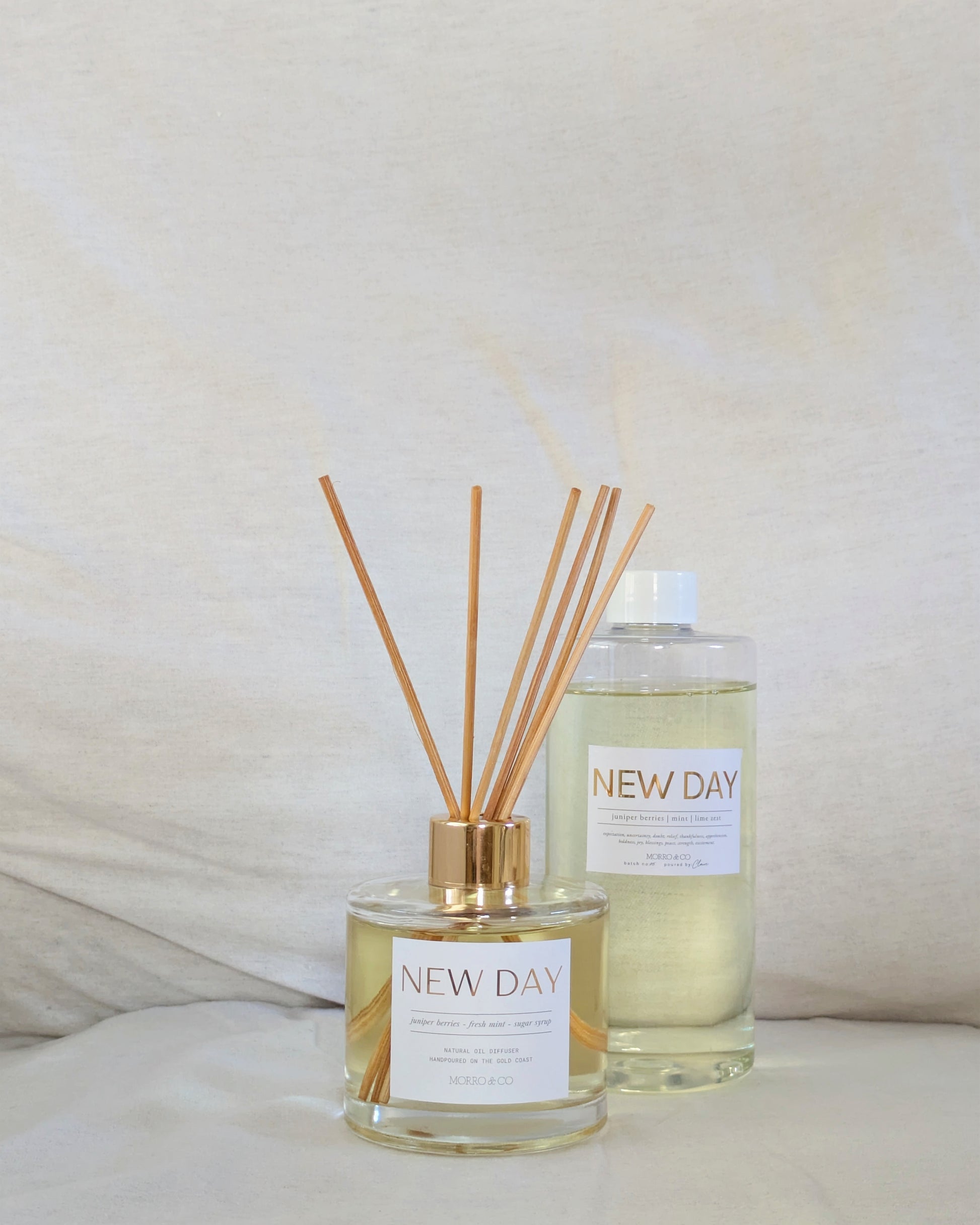 Two diffusers labeled 'New Day' on a neutral background