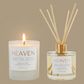 Candle and diffuser set with 'HEAVEN' label on a beige background