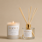 Morro & Co Candle and diffuser set with 'REJOICE' branding on a beige background
