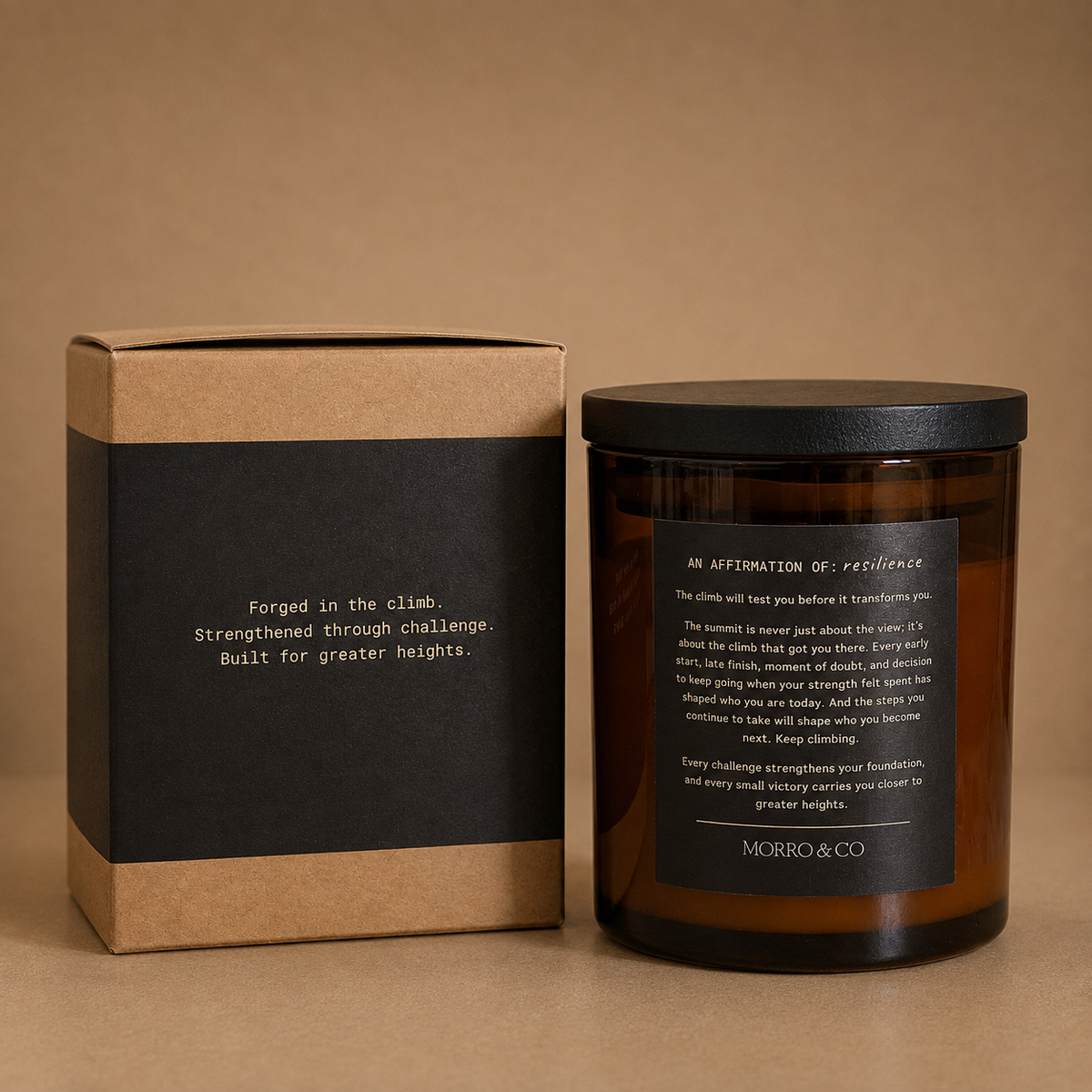 Morro & Co Men's SUMMIT natural soy candle with inspiring affirmation