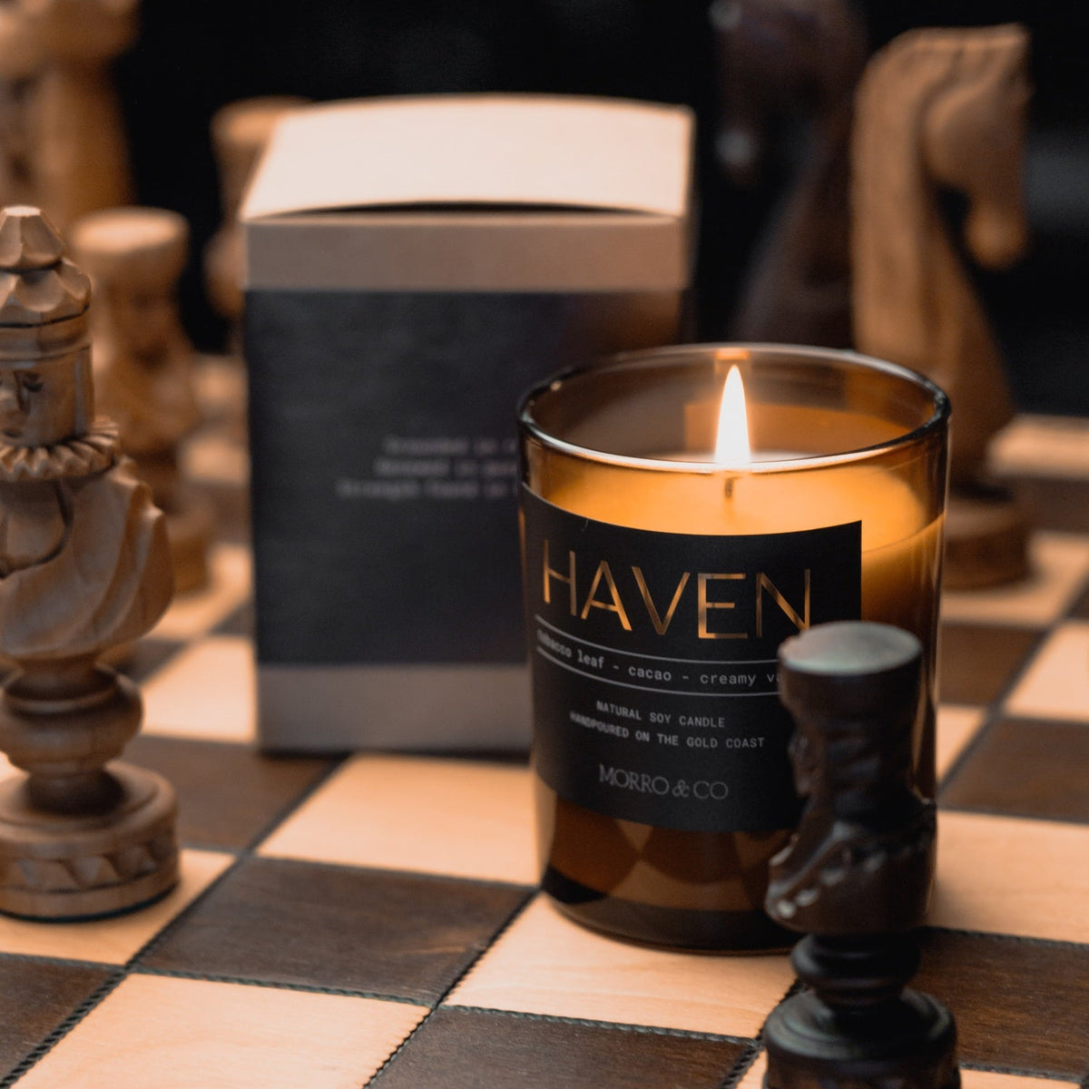 Morro & Co complete Men's Haven natural soy candle with affirmation