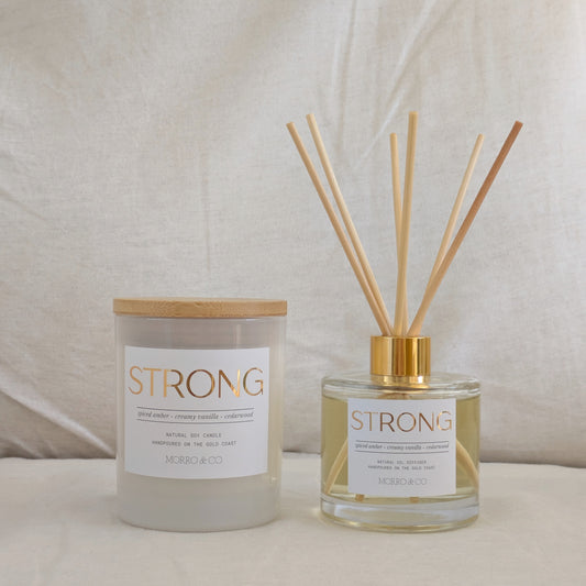 STRONG : spiced amber + vanilla + cedar