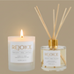 Rejoice candle and diffuser set on a beige background