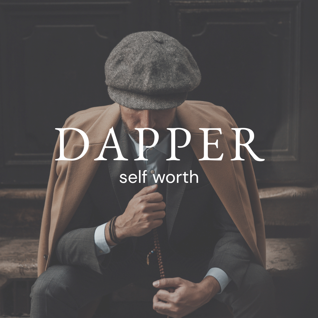 DAPPER men's candle fragrance by Morro & Co, representing self-worth in a refined dark setting.