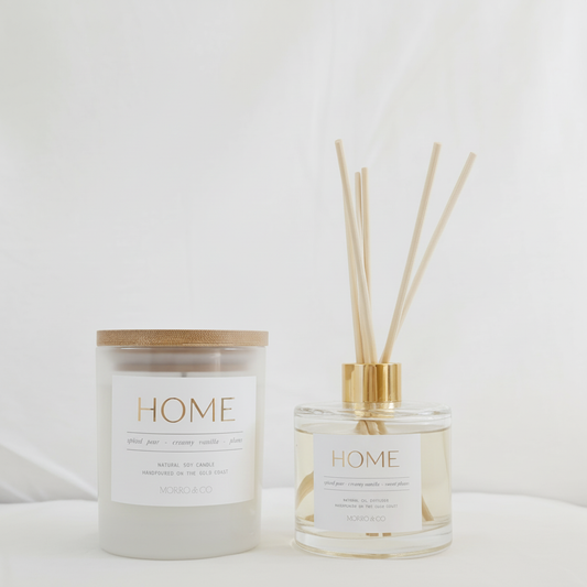 HOME : spiced pear + sweet plums + vanilla
