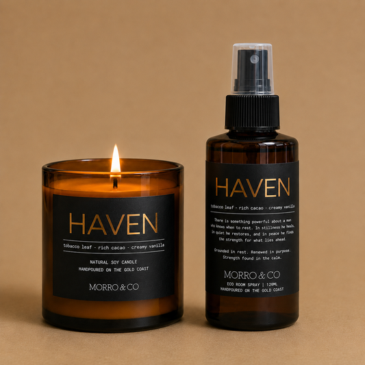 HAVEN men's natural soy candle with bergamot, cedarwood and vanilla by Morro & Co