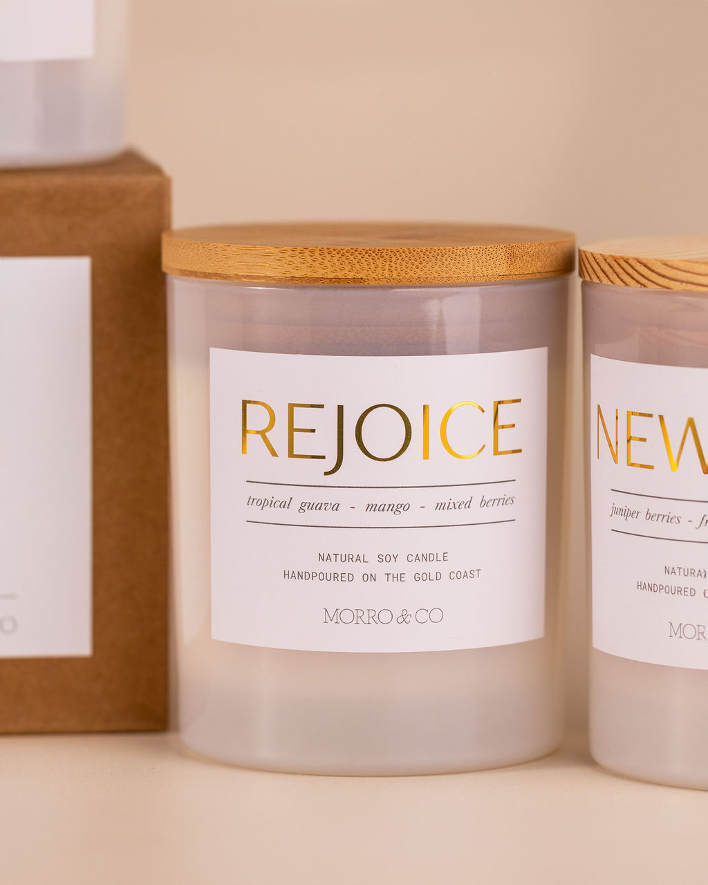 Morro & Co REJOICE and NEW DAY natural soy candles for the fragrance quiz
