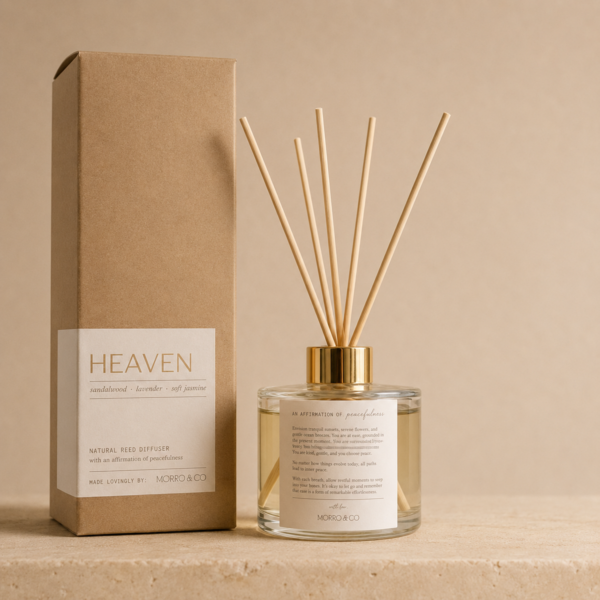 Morro & Co Natural reed diffuser with comforting affirmation