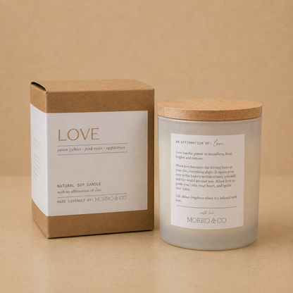 Morro & Co LOVE natural soy candle with love inspired affirmation