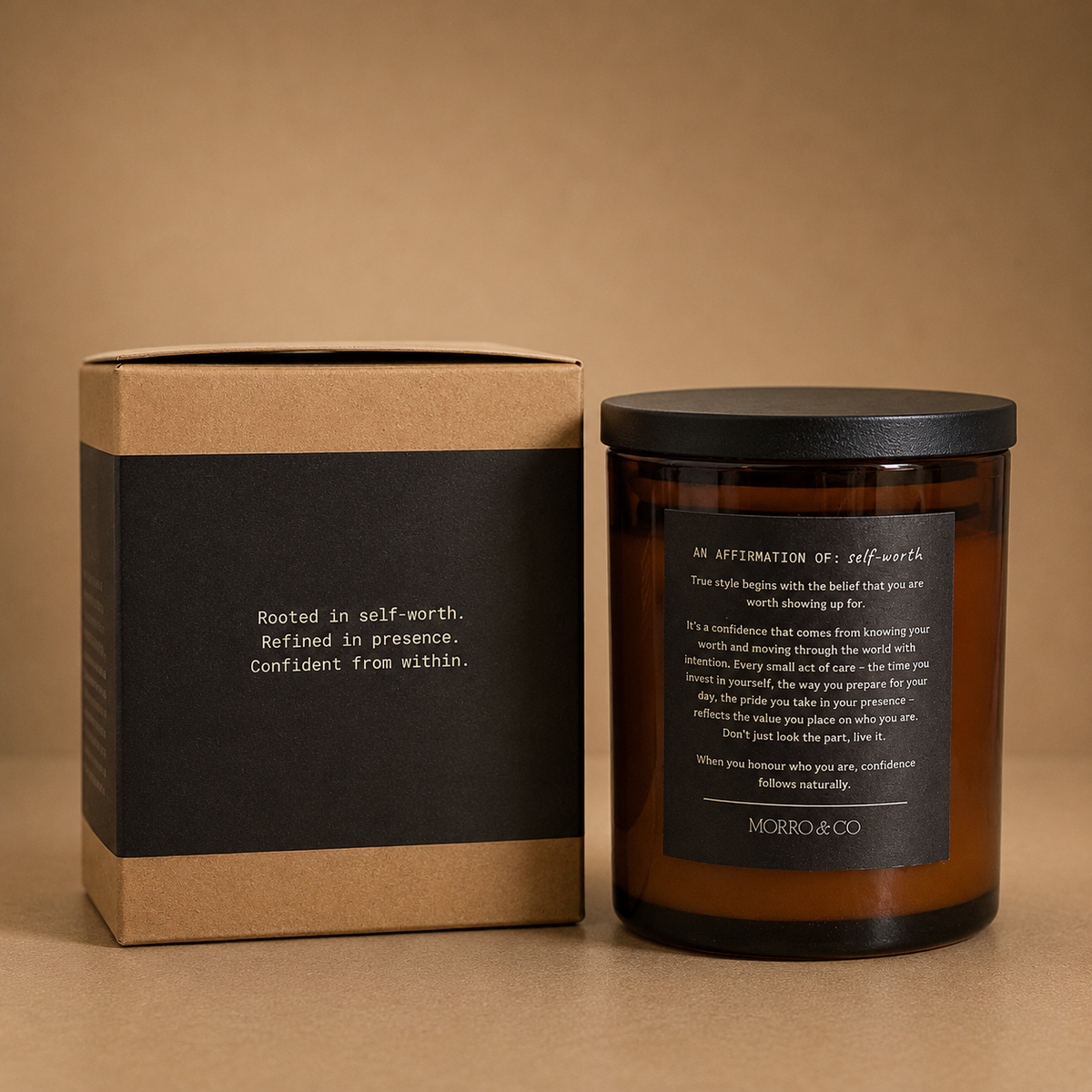 Morro & Co men's DAPPER natural soy candle with self worth affirmation