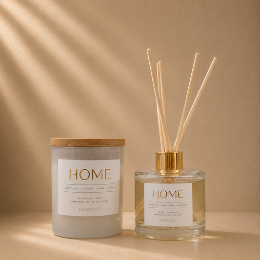 Morro & Co Natural Soy Candle and Eco Reed Diffuser with comforting affirmation